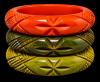 vintage chunky star & crosshatch carved bakelite bangles